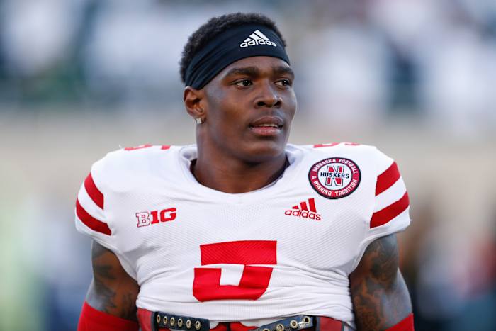 Sep 25, 2021; East Lansing, Michigan, USA; Nebraska Cornhuskers cornerback Cam Taylor-Britt (5) before the game against the Michigan State Spartans at Spartan Stadium. Mandatory Credit: Raj Mehta-USA TODAY Sports